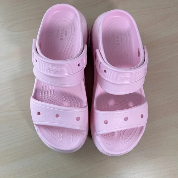 Crocs Mega Crush Sandal Women Size 8 Pink Platform Two Strap 207989-6SW - Picture 2 of 9